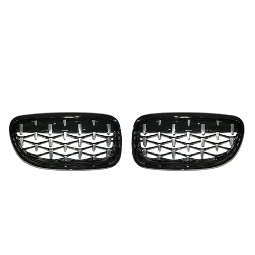 UAGFDFF Gitter Diamond Meteor Racing Grill für E90 E91 3er-Serie 2009–2012 Auto Frontstoßstange Haube Nierengrill glänzend schwarz Kühler(Silber schwarz) von UAGFDFF