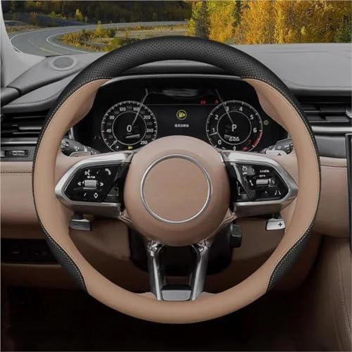 UAGFDFF Lenkradschoner Auto Lenkrad Abdeckung Innen Leder Atmen Für Jaguar XE XJ F-PACE XF XE XJ E-PACE Lenkradabdeckung(Light Brown) von UAGFDFF