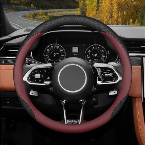 UAGFDFF Lenkradschoner Auto Lenkrad Abdeckung Innen Leder Atmen Für Jaguar XE XJ F-PACE XF XE XJ E-PACE Lenkradabdeckung(WEINROT) von UAGFDFF