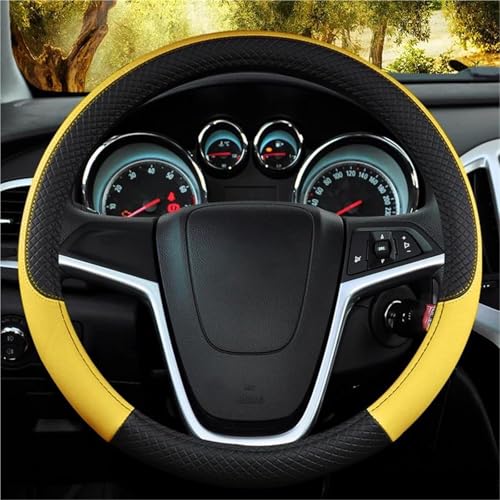 UAGFDFF Lenkradschoner Auto Lenkradbezug Universal Volant Geflecht Auf Dem Lenkrad Mode rutschfeste Auto Styling Zubehör Lenkradabdeckung(Gelb) von UAGFDFF