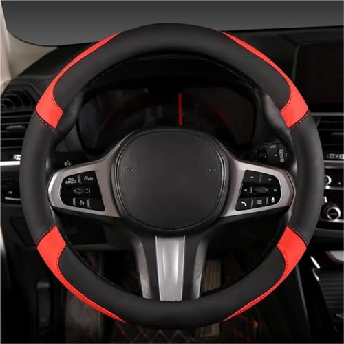 UAGFDFF Lenkradschoner Auto-Lenkradbezug Universell Für Verschiedene Autos Strapazierfähiger Lederbezug Mit Anti-Rutsch-Futter Für 14.5"-15" Lenkradabdeckung(Rot) von UAGFDFF