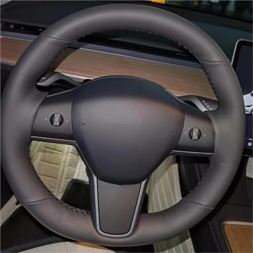 UAGFDFF Lenkradschoner Benutzerdefinierte Auto-Lenkrad-Geflechtabdeckung Für Tesla Für Modell 3 2017-2020 Auto-Innenausstattung Lenkradabdeckung(Red Thread) von UAGFDFF
