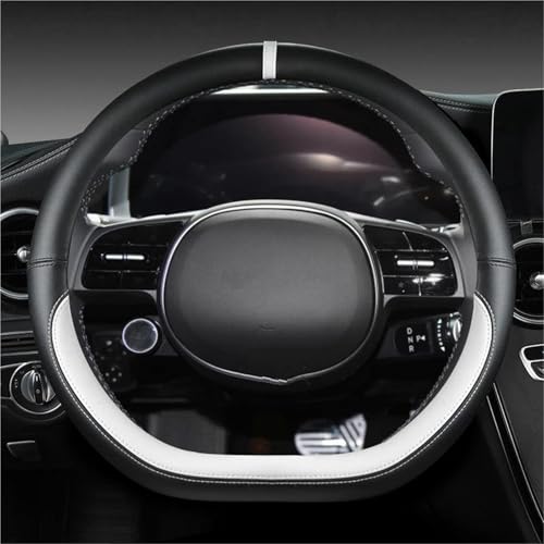 UAGFDFF Lenkradschoner Für Hyundai Für Ioniq 5 2016-2022 Autolenkradabdeckung D-Form PU-Leder Autoinnenausstattung Lenkradabdeckung(Weiss) von UAGFDFF
