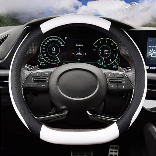 UAGFDFF Lenkradschoner Für Hyundai Für Ioniq 5 2016-2022 Autolenkradabdeckung D-Form PU-Leder Autoinnenausstattung Lenkradabdeckung(Weiss) von UAGFDFF