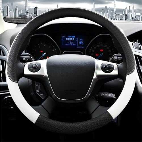 UAGFDFF Lenkradschoner Leder-Lenkradabdeckung Für Ford Für Focus 2 3 MK1 MK2 MK3 Auto-Innenausstattung Lenkradabdeckung(Weiss) von UAGFDFF