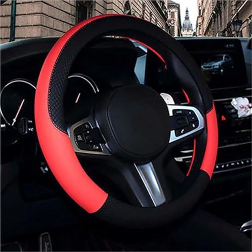 UAGFDFF Lenkradschoner Universal-Lenkradabdeckung Aus PU-Leder Alle Modelle Von Für Volvo S60 V40 XC70 V50 XC60 V60 V70 S80 XC90 V50 C30 S40 Lenkradabdeckung(Schwarz Rot) von UAGFDFF