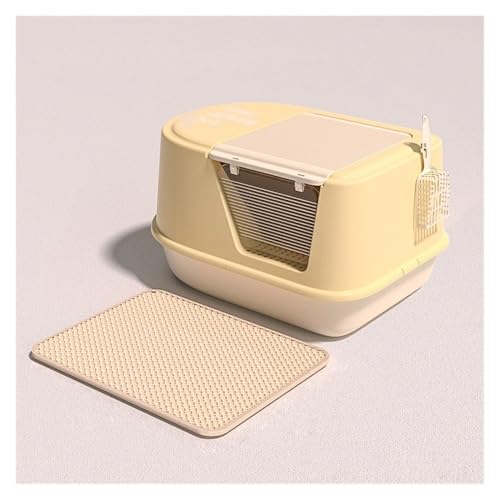 Katzentoilette, Geruchsdichte große Katzentoilette mit Deckel und Ma, auslaufsicher, leicht zu reinigen Katzentoilette(Yellow) von UANFHWZF