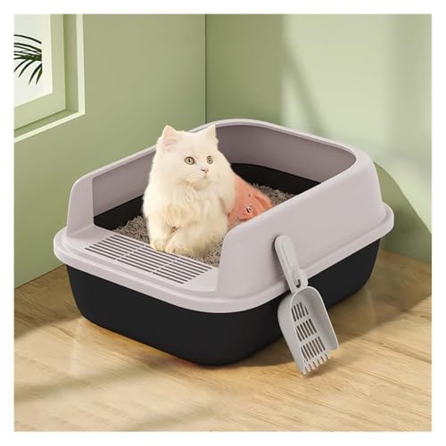 Katzentoilette, Halboffene Katzentoilette mit hohen Seitenwänden, Spritzschutz und leicht zu reinigen Katzentoilette(Black,S) von UANFHWZF