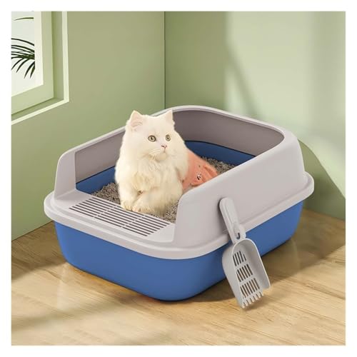 Katzentoilette, Halboffene Katzentoilette mit hohen Seitenwänden, Spritzschutz und leicht zu reinigen Katzentoilette(Blue,S) von UANFHWZF