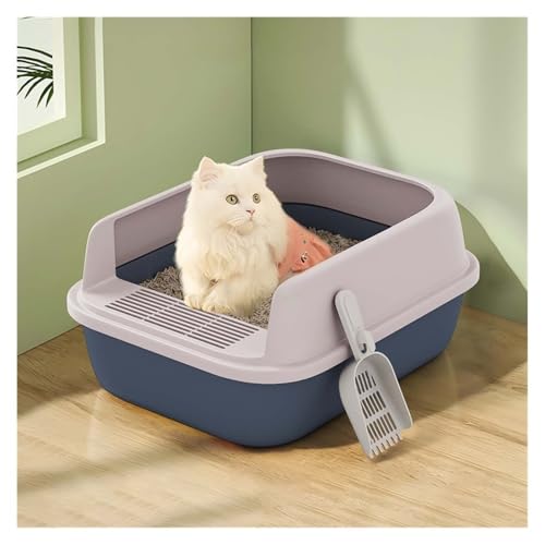 Katzentoilette, Halboffene Katzentoilette mit hohen Seitenwänden, Spritzschutz und leicht zu reinigen Katzentoilette(Dark Grey,M) von UANFHWZF