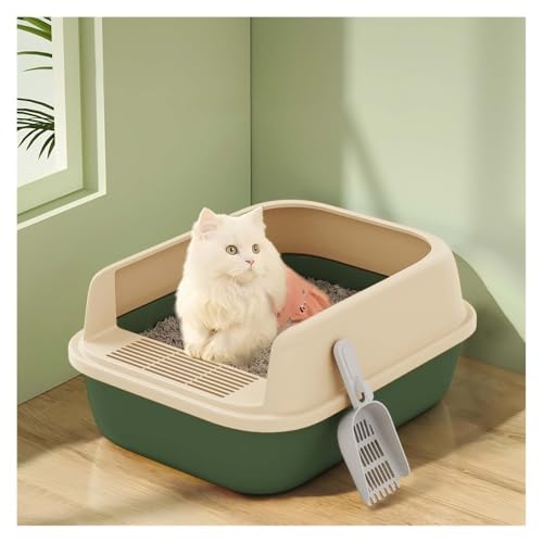 Katzentoilette, Halboffene Katzentoilette mit hohen Seitenwänden, Spritzschutz und leicht zu reinigen Katzentoilette(Green,L) von UANFHWZF