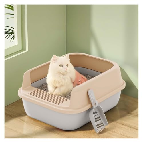Katzentoilette, Halboffene Katzentoilette mit hohen Seitenwänden, Spritzschutz und leicht zu reinigen Katzentoilette(Light Grey,L) von UANFHWZF