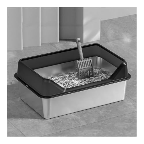 Katzentoilette, Katzentoilette aus Edelstahl for Kätzchen und Kaninchen, leicht zu reinigende Metallwanne Katzentoilette(Black) von UANFHWZF