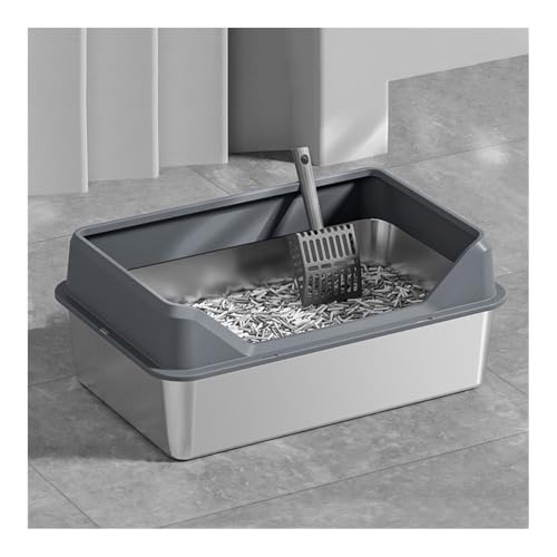 Katzentoilette, Katzentoilette aus Edelstahl for Kätzchen und Kaninchen, leicht zu reinigende Metallwanne Katzentoilette(Dark Grey) von UANFHWZF