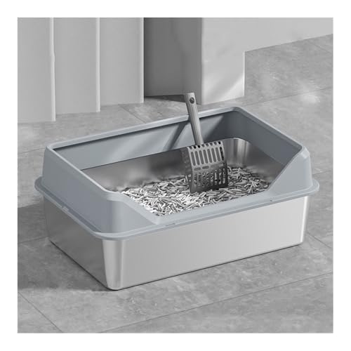 Katzentoilette, Katzentoilette aus Edelstahl for Kätzchen und Kaninchen, leicht zu reinigende Metallwanne Katzentoilette(Light Grey) von UANFHWZF