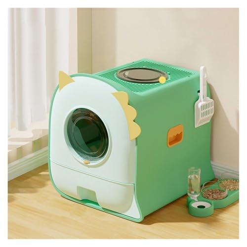 Katzentoilette, Übergroße Katzentoilette mit hohen Seiten, halbgeschlossenes Design, tragbares Katzenklo Katzentoilette(Green) von UANFHWZF