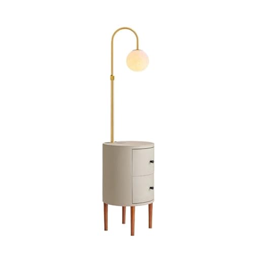 Stehlampen Intelligente LED-Nachttischlampe mit Ladegerät, USB-Anschluss und 2 Holzschubladen(Gray) von UANFHWZF