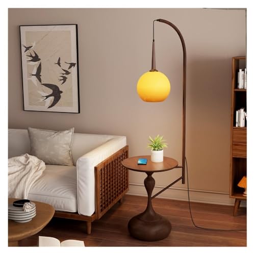 Stehlampen LED-Schreibtischlampe und Beistelltisch-Kombination mit USB-Anschluss for Schlafzimmer, Wohnzimmer(Brown) von UANFHWZF