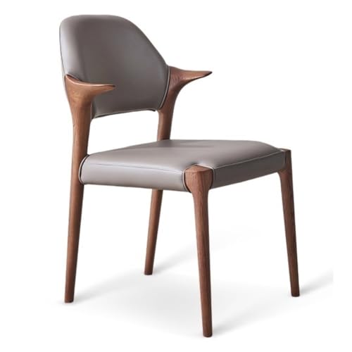 UANFHWZF Esszimmerstühle Nordische Esszimmerstühle aus Walnussholz, Massivholz und echtes Leder, minimalistische Sitzgelegenheiten(Gray) von UANFHWZF