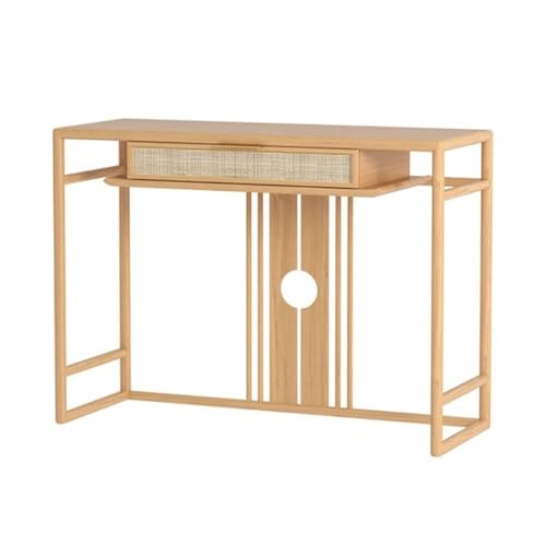 UANFHWZF Konsolentisch, Boho Holz Konsolentisch mit Rattan Schubladen, schmaler Eingangssofatisch, einfache Montage Tisch(Natural,M) von UANFHWZF