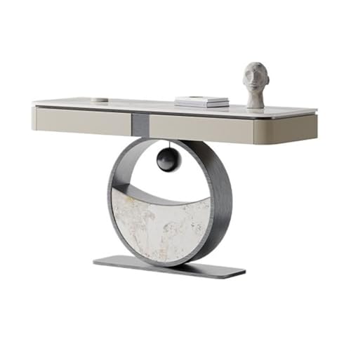 UANFHWZF Konsolentisch, Moderner Konsolentisch mit Schublade, 47" Eingangstisch aus Kunstmarmor, runder Sockel Tisch(Gray) von UANFHWZF