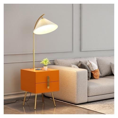 UANFHWZF Stehlampen Mid Century Modern Beistelltisch mit LED-Stehlampe und Schublade for Schlafzimmer Wohnzimmer(Orange) von UANFHWZF