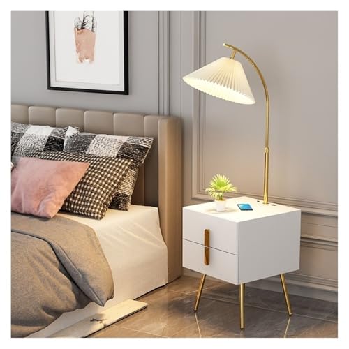 UANFHWZF Stehlampen Mid Century Modern Beistelltisch mit LED-Stehlampe und Schublade for Schlafzimmer Wohnzimmer(White) von UANFHWZF