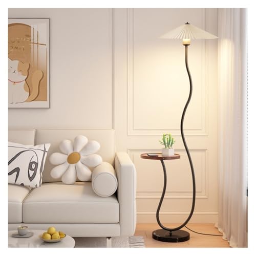 UANFHWZF Stehlampen Moderne LED-Stehlampe mit Marmorsockel und Holztisch for Schlafzimmer(Black) von UANFHWZF