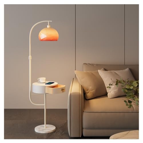 UANFHWZF Stehlampen Moderne Stehlampe mit Beistelltisch und USB-Ladestation, 3-Fach dimmbares Licht for Schlafzimmer, Wohnzimmer, Nachttisch(White) von UANFHWZF
