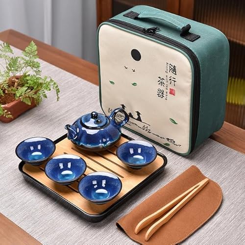 UANGLI Chinesische Tee-Set Tragbare Reise Kung Fu Tee-Set Keramik Teekanne Teaset Gaiwan Tee Tasse Tee Topf Reisetasche Tee Caddy Kaffee Topf von UANGLI