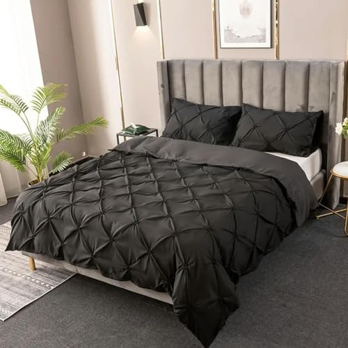 UANGLI Pinch Plissee-Bettbezug-Set, 220 x 240 cm, einfarbig, Einzelbett, Doppelbett, Twin-Bettwäsche-Set, Bettbezug von UANGLI