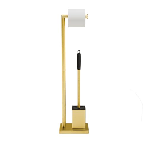 UAOGPLK Brushed Gold,Toilettenbürste Mit Toilettenpapierhalter, Freistehende Toilettenbürste Aus Edelstahl 304 Mit Taschentuchhalter, Beschwerter Sockel, Strapazierfähig von UAOGPLK