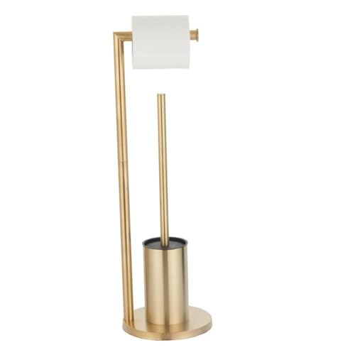 UAOGPLK Brushed Gold,Toilettenbürste Mit Toilettenpapierhalter, Moderner Freistehender Toilettenbürstenhalter Aus Edelstahl Für Das Badezimmer, Beschwerter Sockel, Strapazierfähig von UAOGPLK