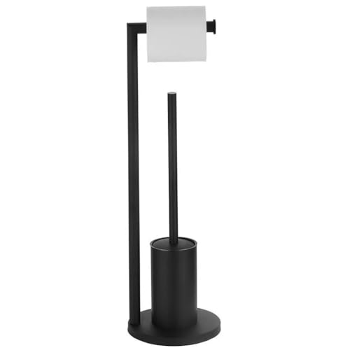 UAOGPLK Schwarz,Toilettenbürste Mit Toilettenpapierhalter, Moderner Freistehender Toilettenbürstenhalter Aus Edelstahl Für Das Badezimmer, Beschwerter Sockel, Strapazierfähig von UAOGPLK