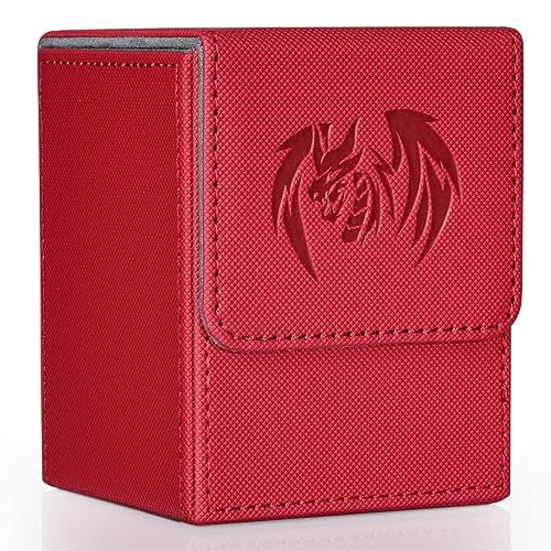 UAONO Card Deck Box für Yugioh MTG Karten, 100+ Deck Case mit 2 Trennwänden passt TCG CCG, PU Leder Karten Aufbewahrungsbox Kompatibel mit Sammelkarten (Rot, Sky Dragon) von UAONO