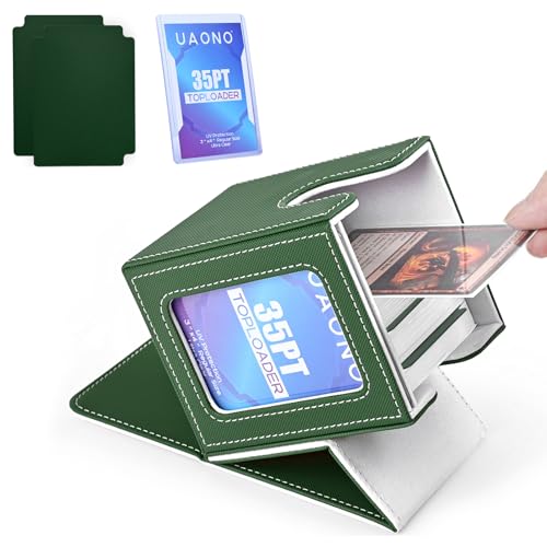 UAONO Card Deck Box mit MTG Commander Display, Deck Case Hält 100+ Doppelhülse Karten, Sammelkarten Aufbewahrungsbox passt TCG/PTCG/Sportkarte mit 2 Trennwänden, 1 Toploader (Grün, Weiß) von UAONO
