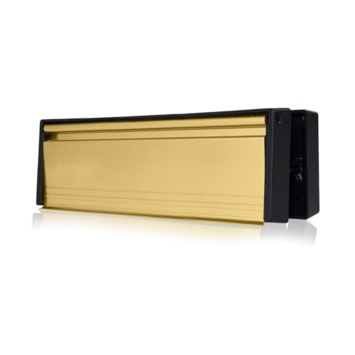 UAP 12 Zoll Framemaster Türbriefkasten - Premium Sicherer Briefkasten, Anti-Vandalismus, Anti-Einbruch, Anti-Schnapp-Klappe, Anti-Kratz, für Holz- oder PVC-Türen (20-40mm, PVD Gold) von UAP