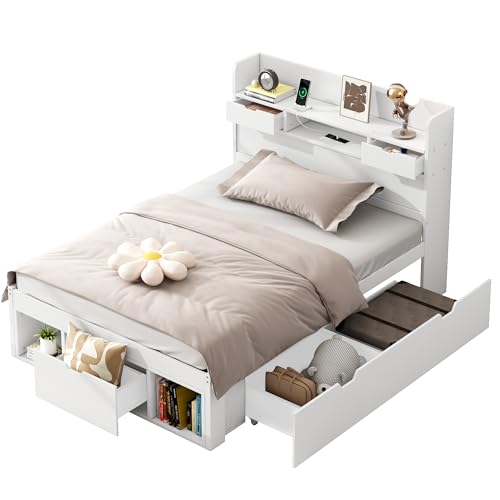 90 x 200 cm Single Bed with USB Type C Charging Function and Drawers, Children's Bed, Storage Bed, Functional Bed Frame with Bookshelf, Wooden Slatted Frame 90 x 200 cm Single Bed with USB Type C Charging Function and Drawers, Children's Bed, Storage Bed, Functional Bed Frame with Bookshelf, Wooden Slatted Frame von UATARU