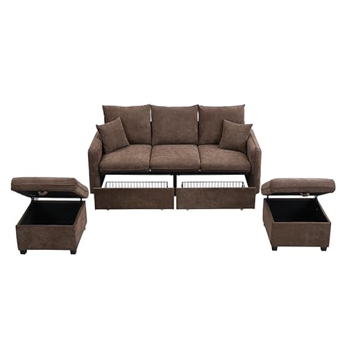 Corner Sofa with Drawer & Storage Stool, U-Shape Upholstered Couch with Storage, Modular Folding Sofa Set with Sleep Function (Antique Brown) von UATARU