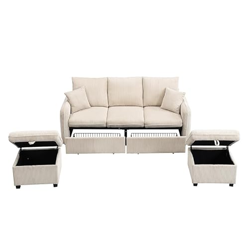 Corner Sofa with Drawer & Storage Stool, U-Shape Upholstered Couch with Storage, Modular Folding Sofa Set with Sleep Function (Beige) von UATARU