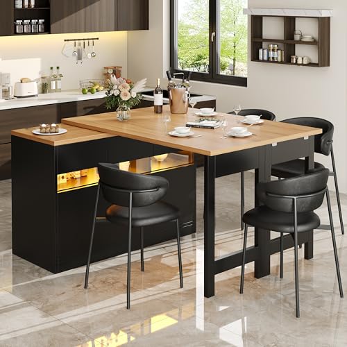 Extendable Bar Table with LED, 120-180cm Adjustable Dining Table with Storage Space, Glass Doors Bistro Table for Dining Room von UATARU