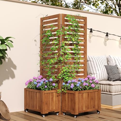 Plant Box with Trellis, Flower Box Planter with Wheels for Climbing Plants, Garden Bed for Balcony Patio von UATARU