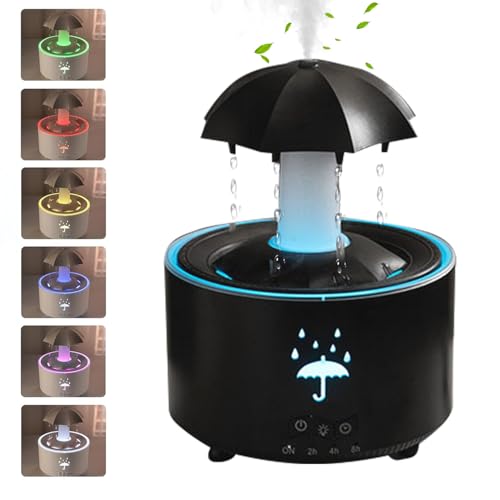 Rotating Umbrella Rain Humidifier, 7 Color Raindrop Waterfall Lamp, Aromatherapy Diffuser Essential Oil Humidifier with Rain Sounds For Sleeping (Black) von UATARU