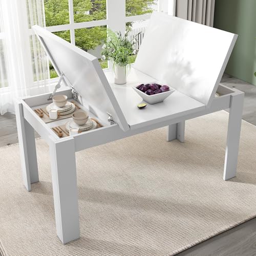 UATARU 120 * 70cm Rectangular Dining Table with Storage, Space Saving Multifunctional Modern Coffee Leisure Table White von UATARU