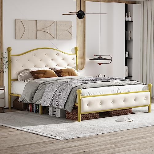 UATARU 140 x 200 cm Metal Bed Frame with Headboard Under Bed Storage, Guest Bed with Slatted Frame for Bedroom Guest Room von UATARU