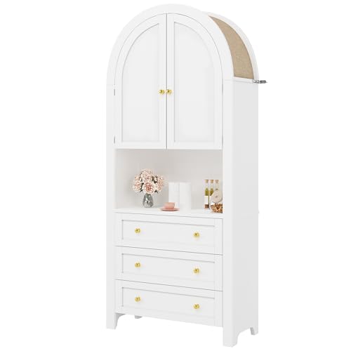 UATARU 180cm Standing Cabinet with Arch Roof, Kitchen Cabinet with Doors and 3 Drawers, Display Showcase Sideboard for Living Room, Bedroom (White) von UATARU