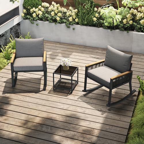 UATARU 3-Piece Garden Furniture Set, Balcony Patio Seating Set with 2 Rocking Chairs and Table von UATARU