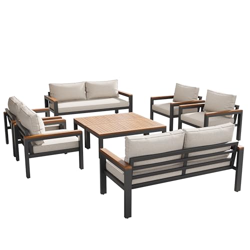 UATARU Balcony Furniture Set, Garden Lounge Dining Set with Outdoor Sofa, Armchair and Table for 8 People von UATARU