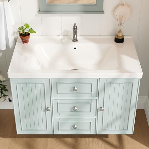 UATARU Bathroom Washbasin Hanging Base Cabinet with Basin, Drawer (Green) von UATARU
