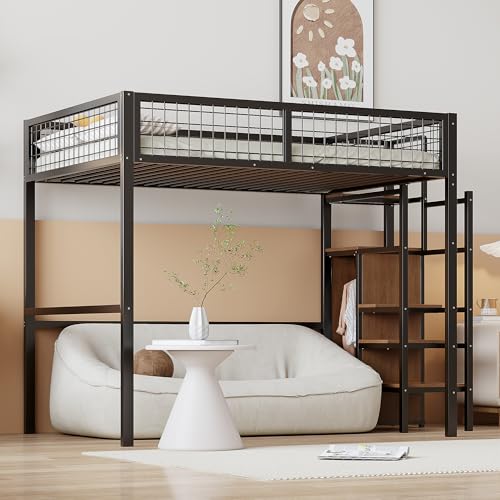 UATARU Children's Bed 140 x 200 cm with Wardrobe, Single Bed with Storage Shelves and Ladder, Bed with Fall Protection, Mattress Not Included (Black) von UATARU